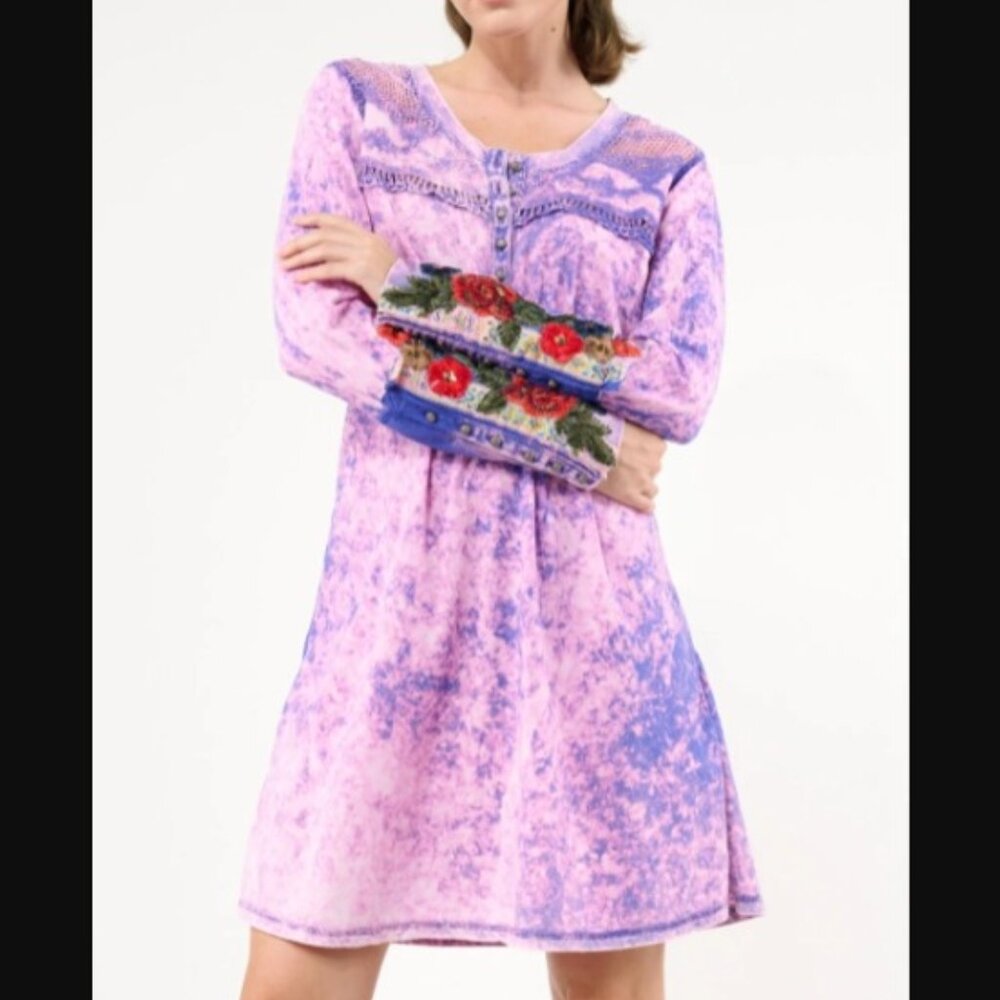 Aratta Under the Moon Light Tunic Dress Embroidered Arms sz L  NWT